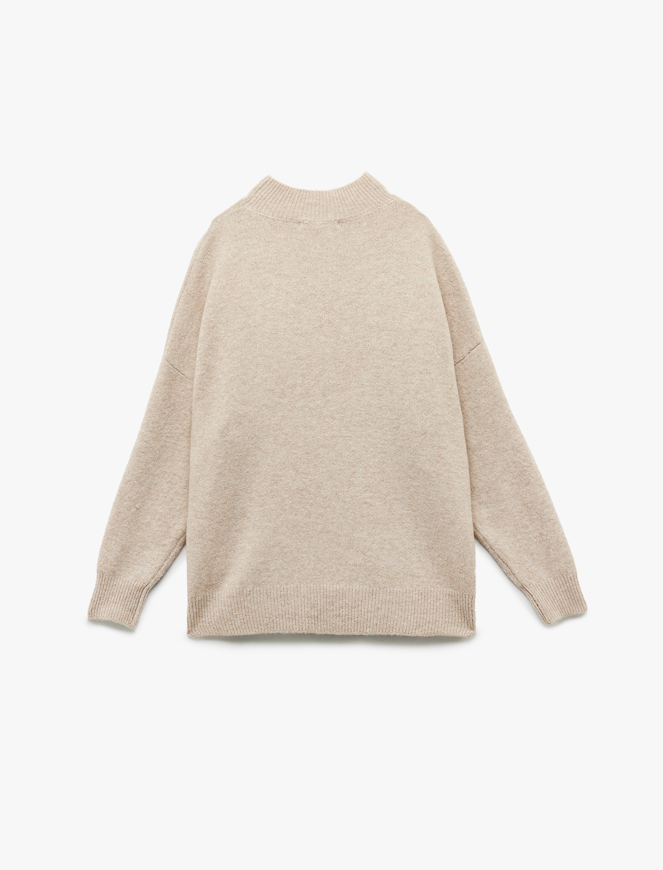   Uzun Kollu Dik Yaka Rahat Kalıp Cep Detaylı Triko Tunik