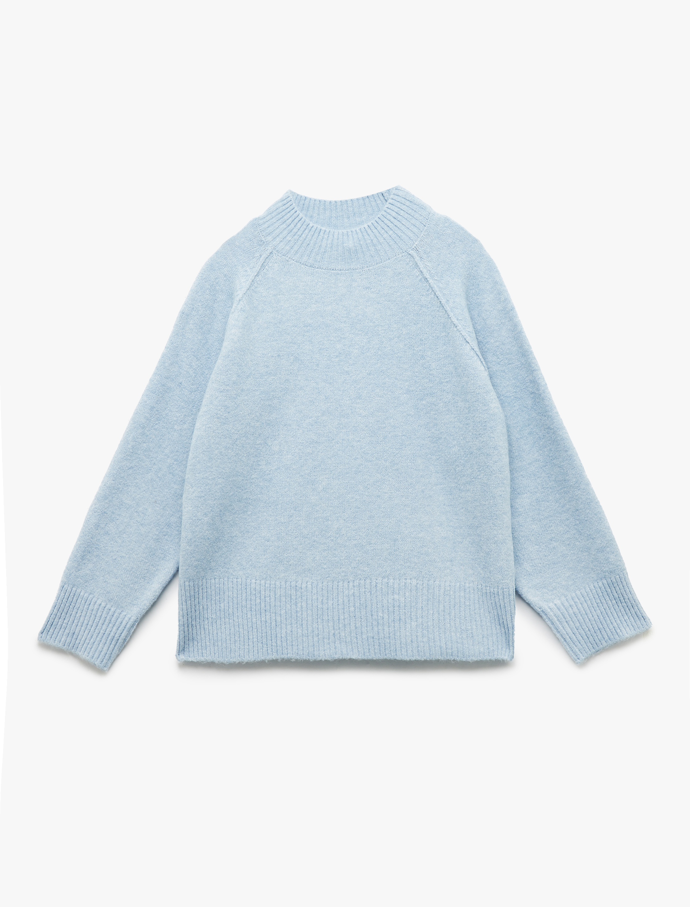   Dik Yaka Uzun Kollu Dikiş Detaylı Triko Kazak