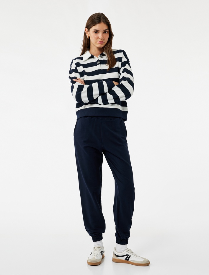  Beli Lastikli Yüksek Bel Cepli Rahat Kalıp Jogger Eşofman Altı