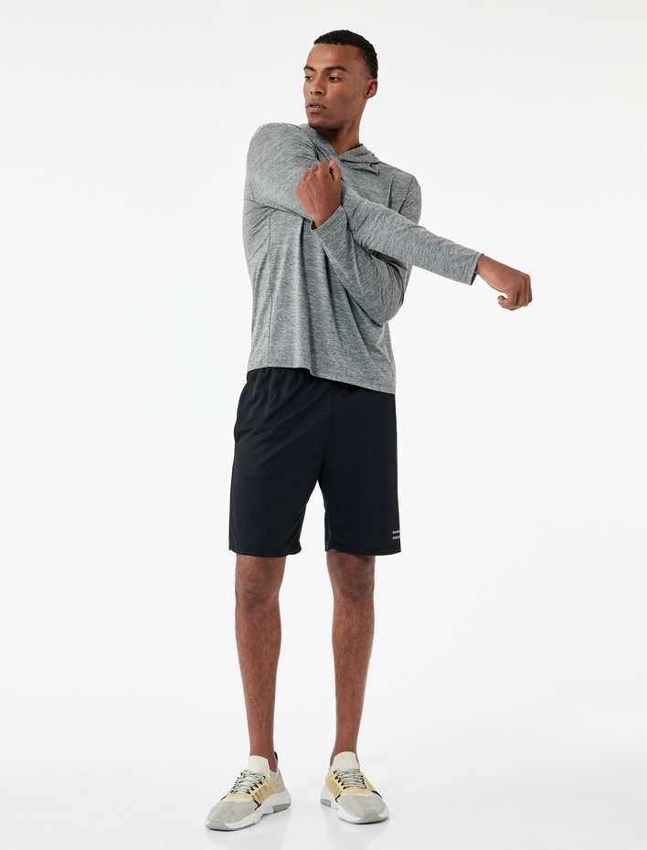  Slim Fit Uzun Kollu Kapüşonlu Spor Sweatshirt