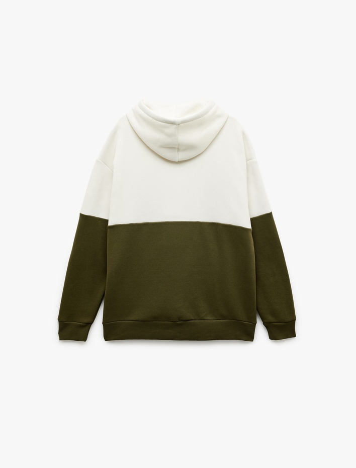  Kapşonlu Renk Bloklu Pamuklu Şardonlu Oversize Kanguru Cepli Hoodie