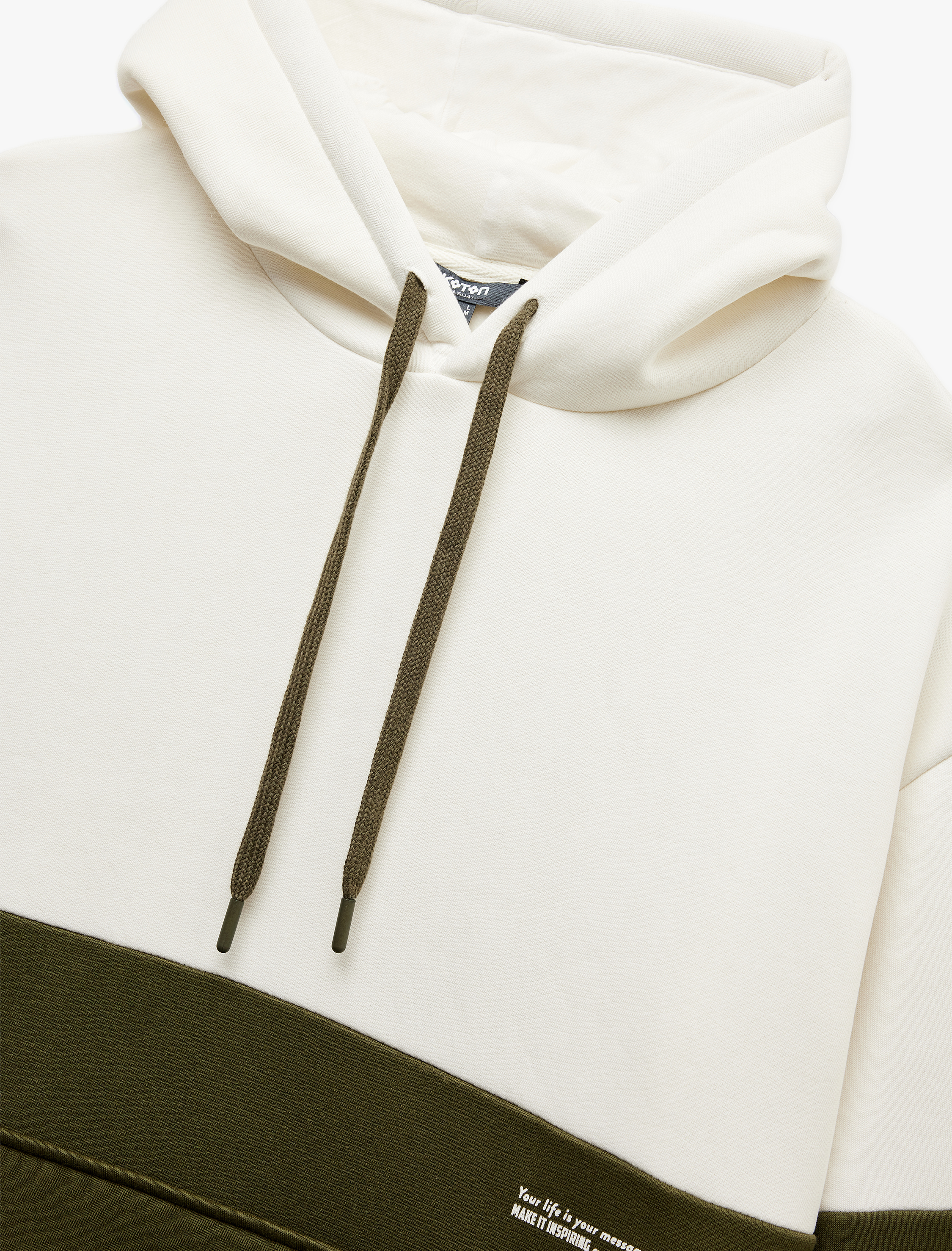   Kapşonlu Renk Bloklu Pamuklu Şardonlu Oversize Kanguru Cepli Hoodie