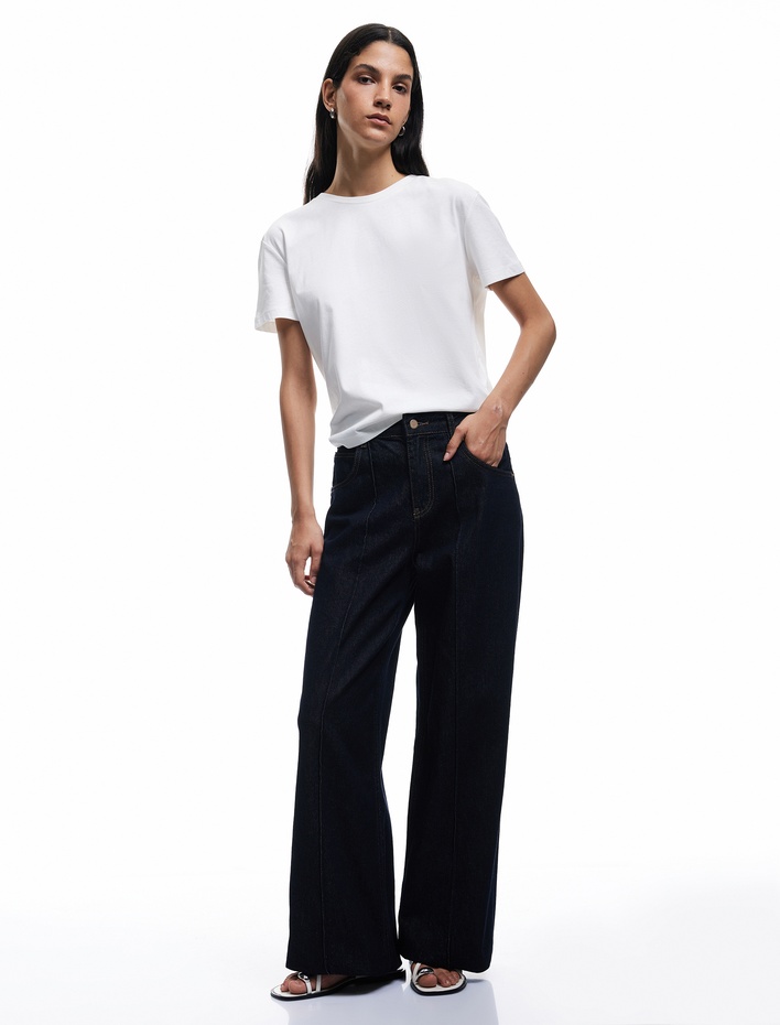  Kısa Kollu Bisiklet Yaka Pamuklu Basic Tişört