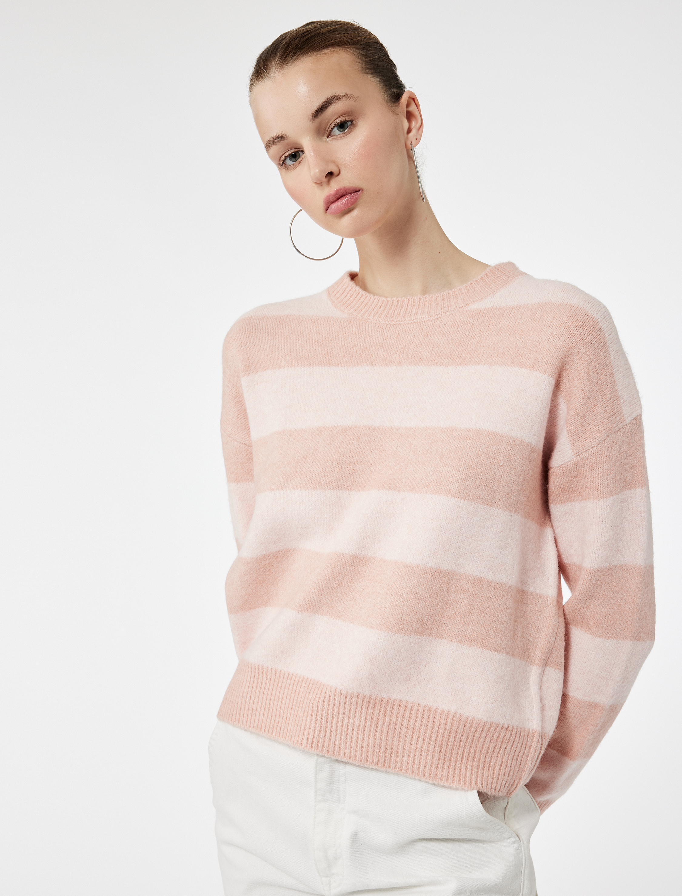   Uzun Kollu Bisiklet Yaka Çizgili Triko Kazak