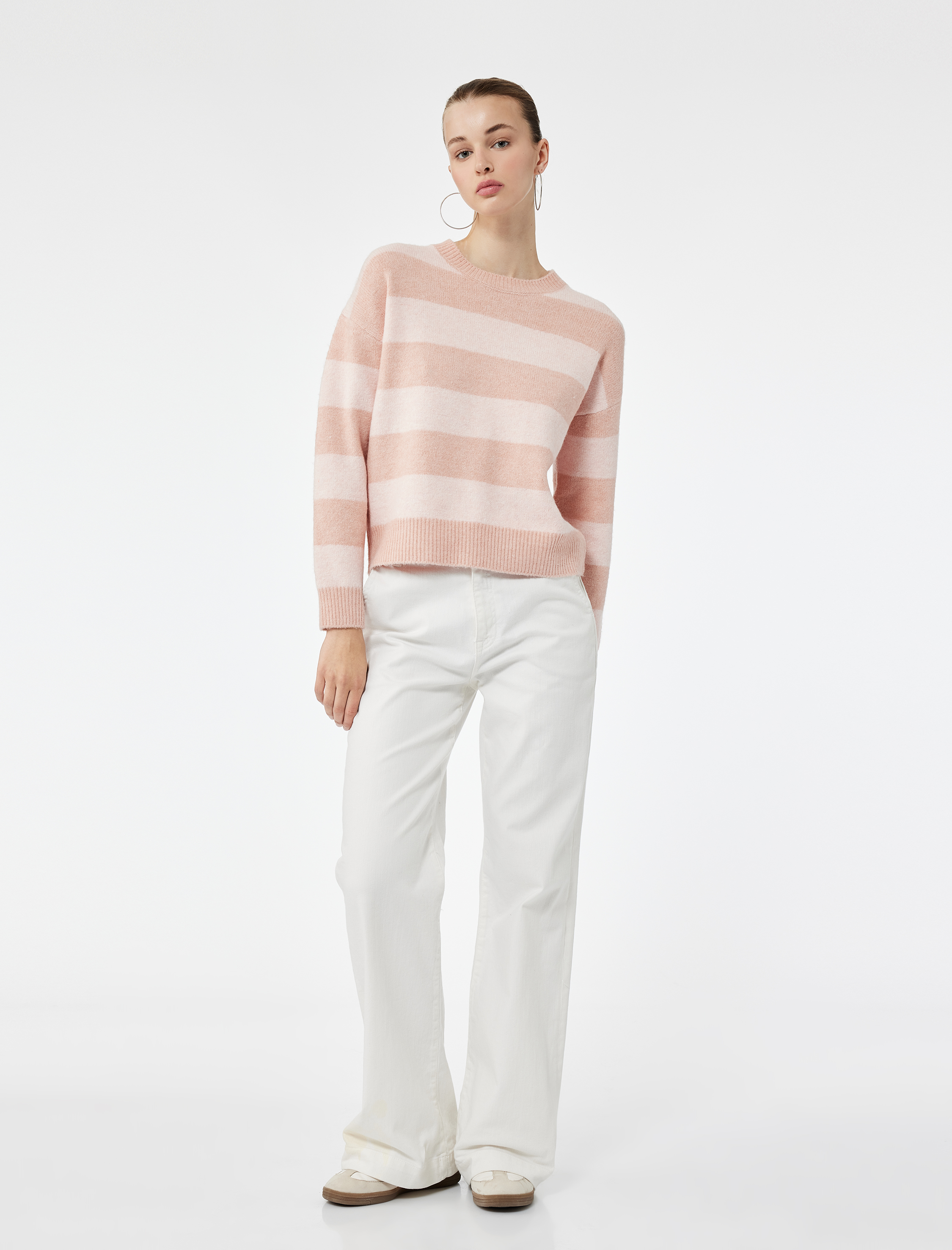   Uzun Kollu Bisiklet Yaka Çizgili Triko Kazak