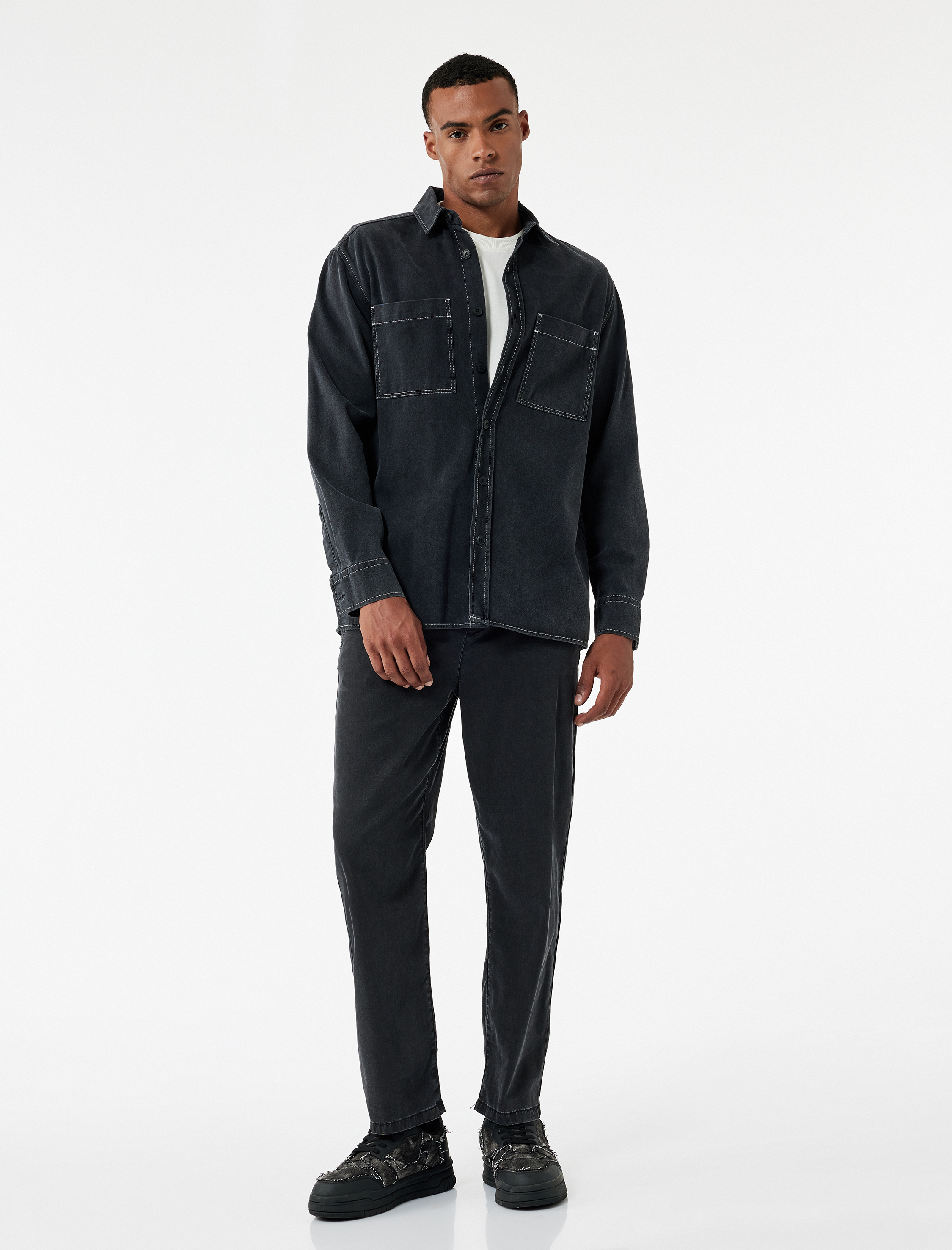   Beli Bağcıklı Cep Detaylı Loose Fit Bol Jean Pantolon