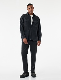 Beli Bağcıklı Cep Detaylı Loose Fit Bol Jean Pantolon