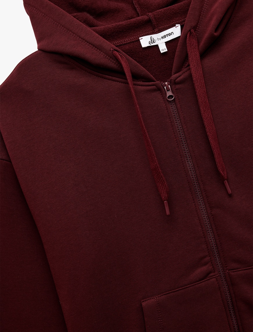   Şardonlu Kanguru Cep Detaylı Kapüşonlu Fermuarlı Oversize Sweatshirt