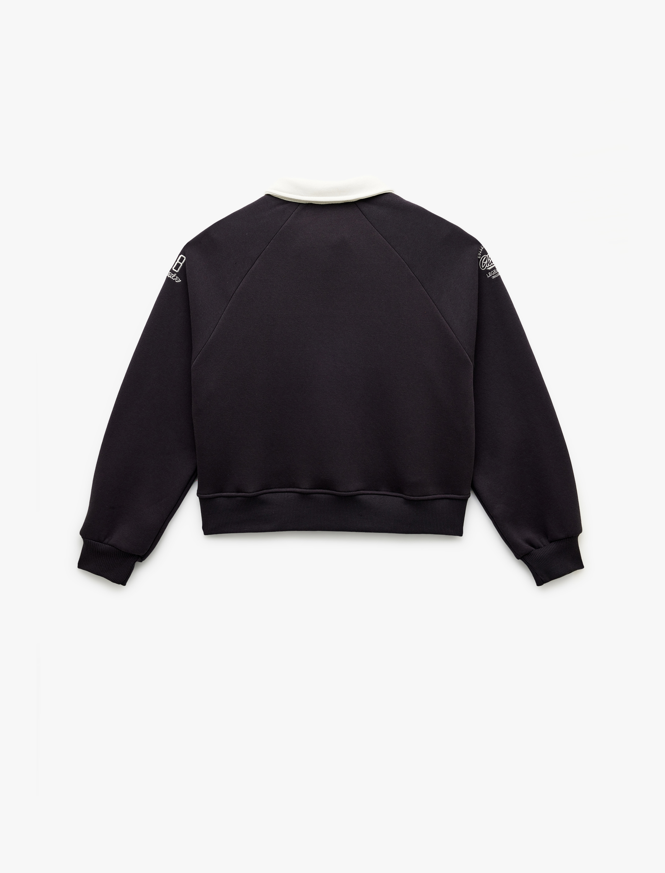   Şardonlu İşlemeli Yarım Fermuarlı Yaka Oversize Crop Sweatshirt