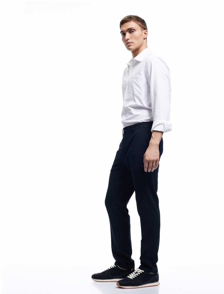   Normal Bel Slim Fit Düğmeli Cep Detaylı Kumaş Pantolon
