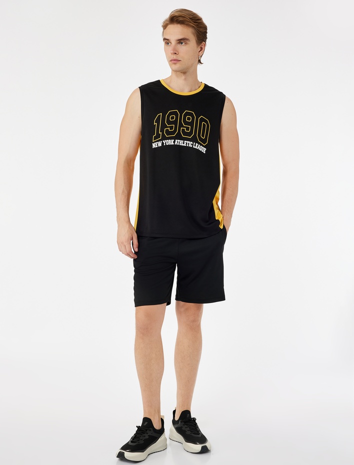  Kolsuz Bisiklet Yaka Renk Kontrastlı Kolej Baskılı Spor Atleti