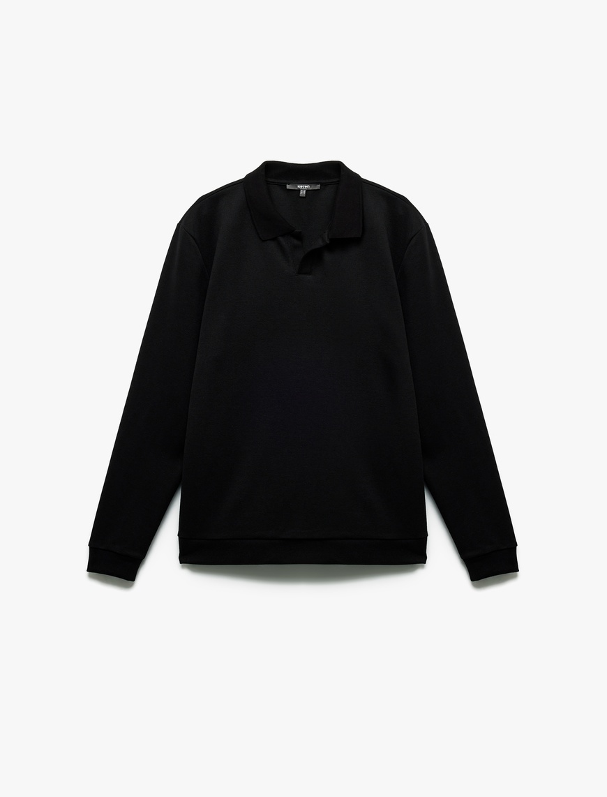   Pike Kumaş Polo Yaka Uzun Kollu Basic Sweatshirt