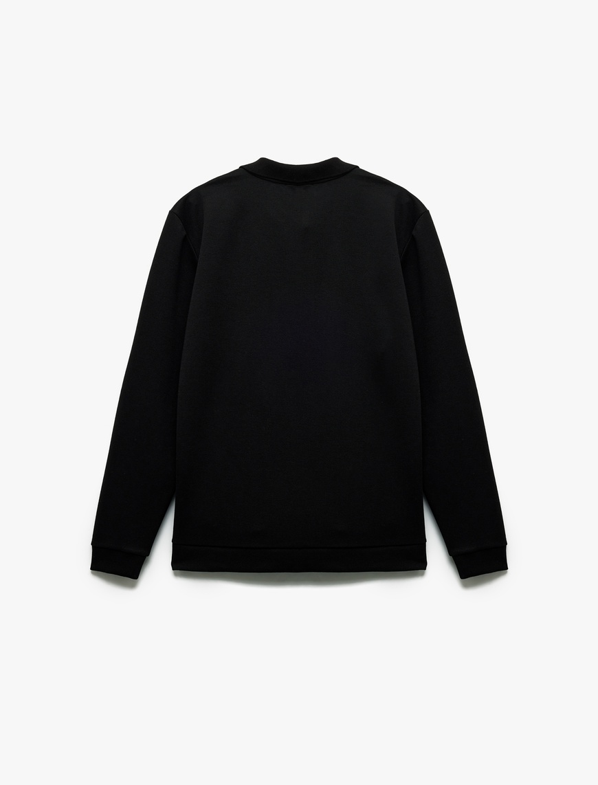   Pike Kumaş Polo Yaka Uzun Kollu Basic Sweatshirt