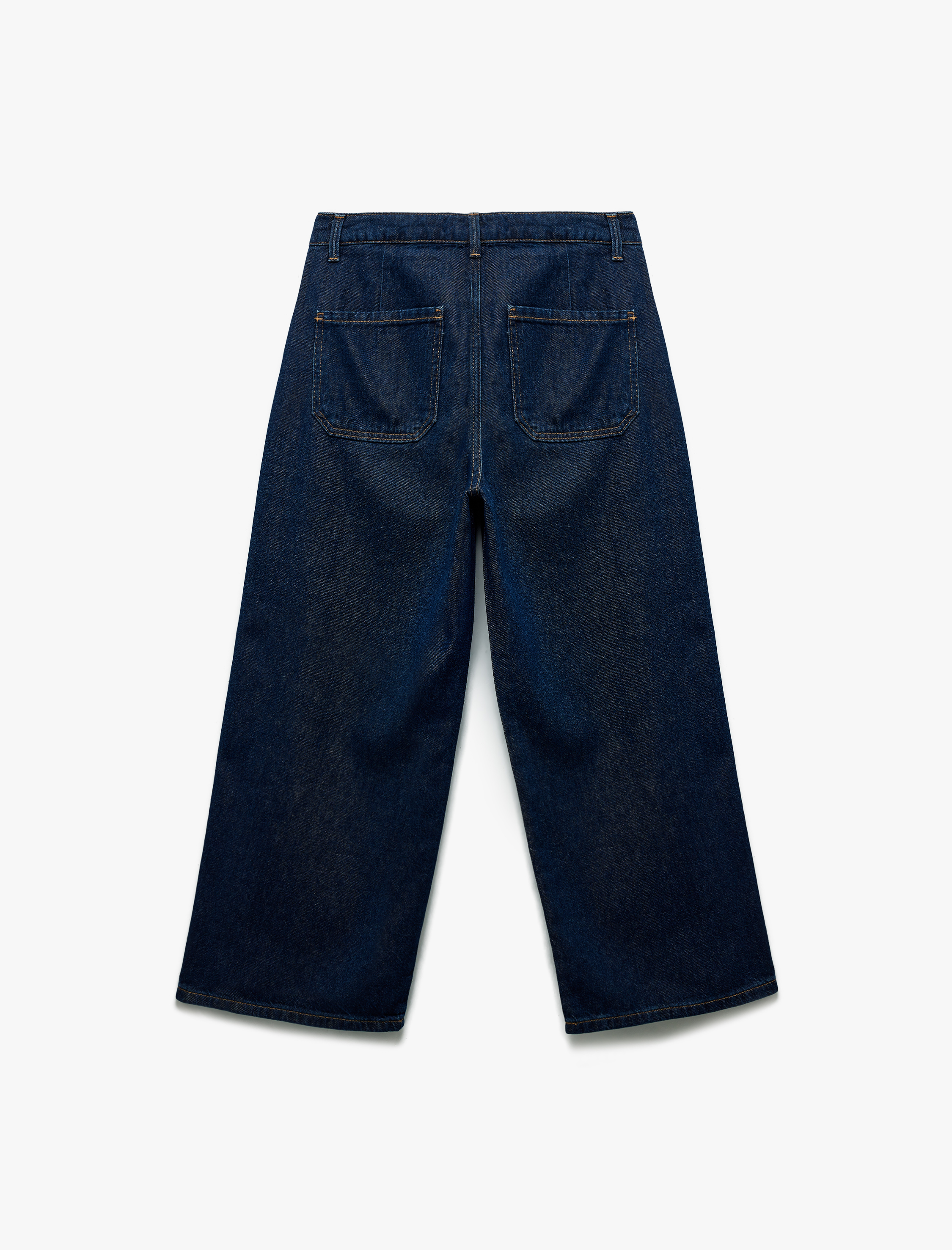 Normal Paça Düğmeli Yüksek Bel Pamuklu Geniş Paça Crop Jean Pantolon - Wide Leg Jeans