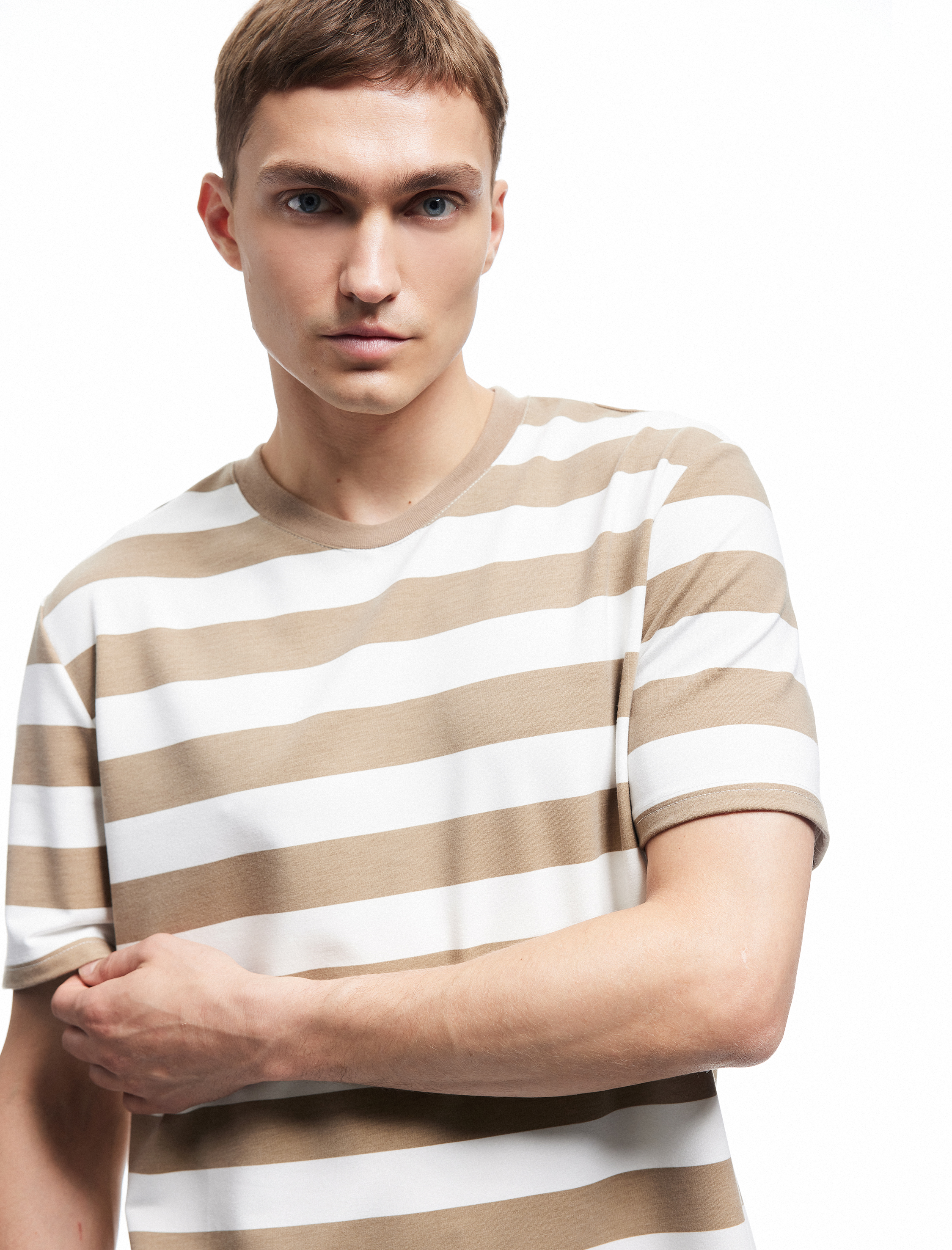   Regular Fit Kısa Kollu Tok Kumaş Çizgili Bisiklet Yaka Tişört