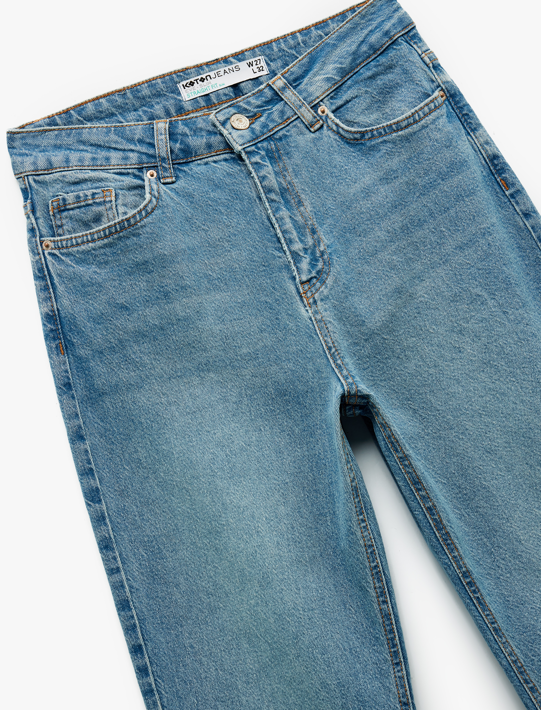  Pamuklu Düz Paça Cepli Düğmeli Jean Pantolon - Straight Jeans