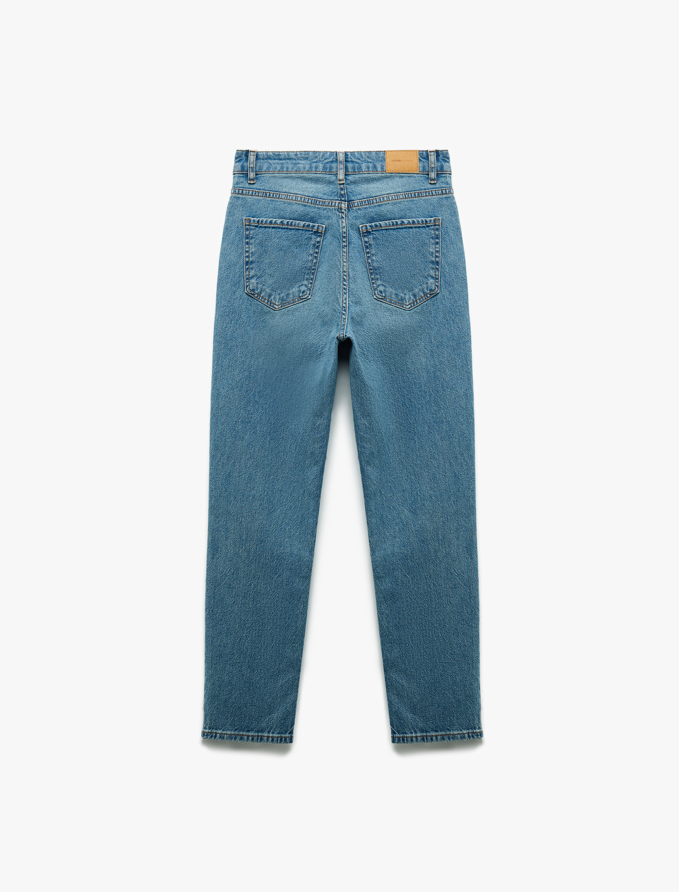   Pamuklu Düz Paça Cepli Düğmeli Jean Pantolon - Straight Jeans
