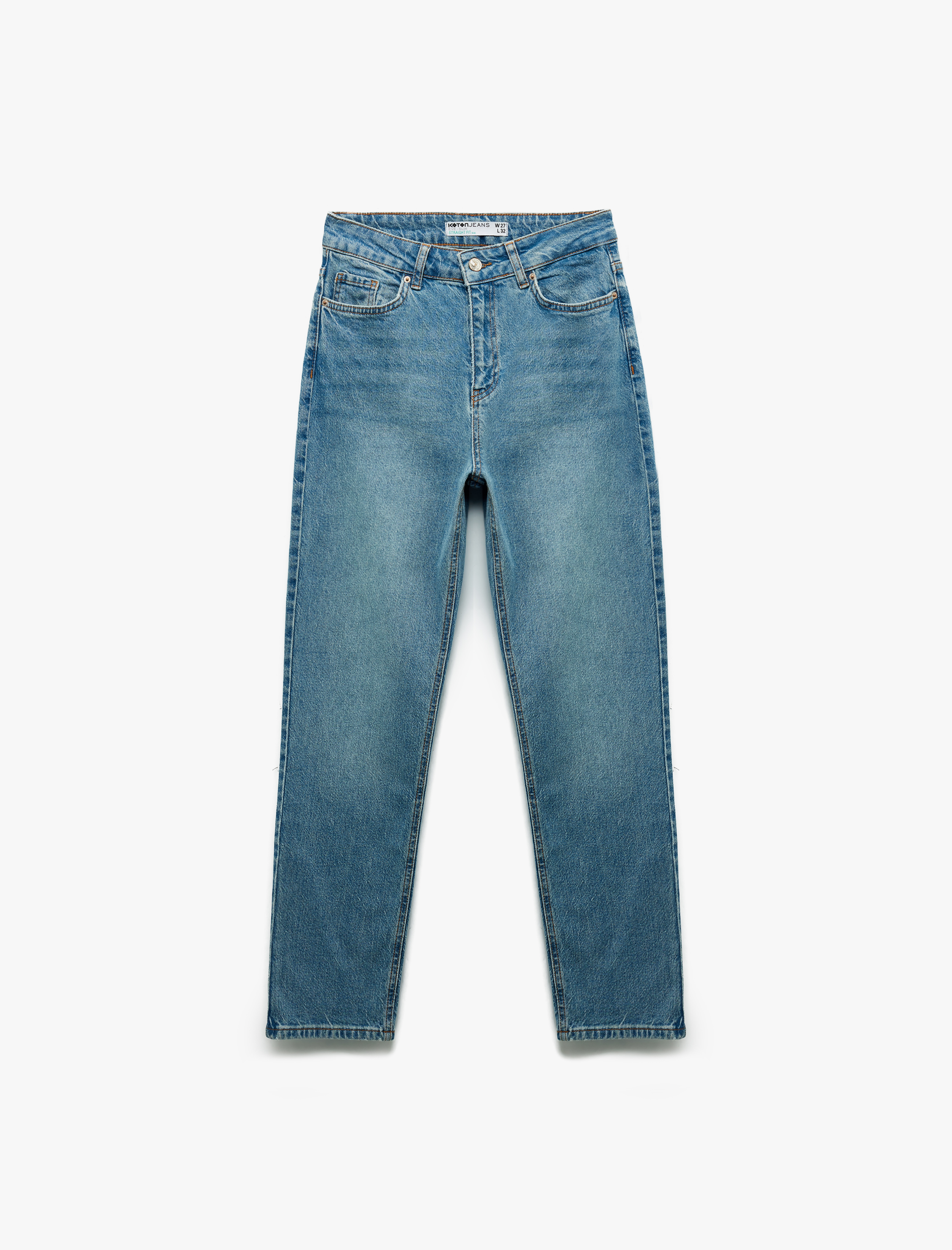  Pamuklu Düz Paça Cepli Düğmeli Jean Pantolon - Straight Jeans