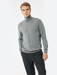 Viskon Karışımlı Uzun Kollu Basic Boğazlı Triko Kazak