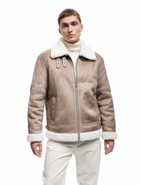 Cep Detaylı Fermuarlı Peluş Yaka Kışlık Suni Süet Ceket