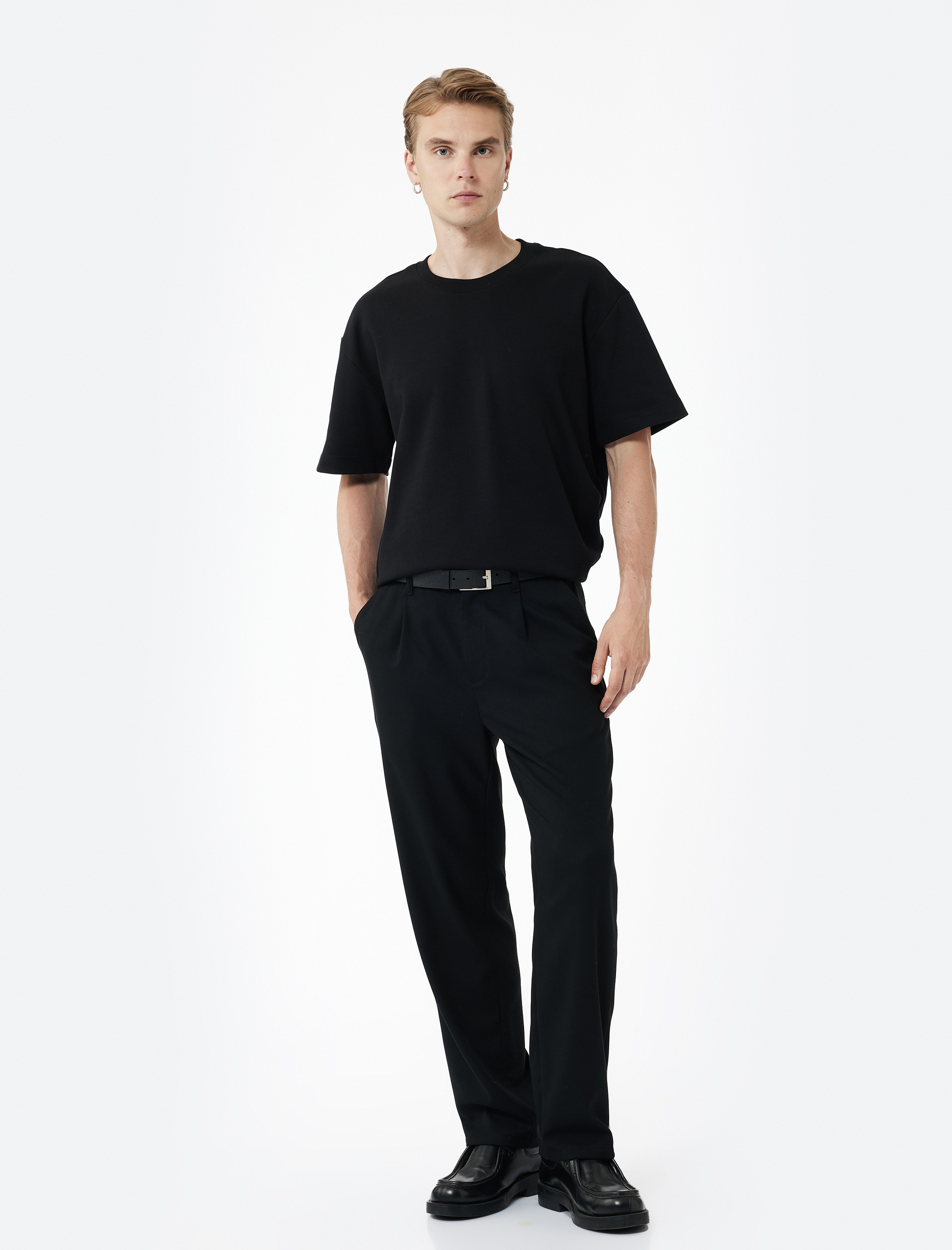   Pamuklu Kısa Kollu Pike Tok Kumaş Bisiklet Yaka Basic Oversize Tişört