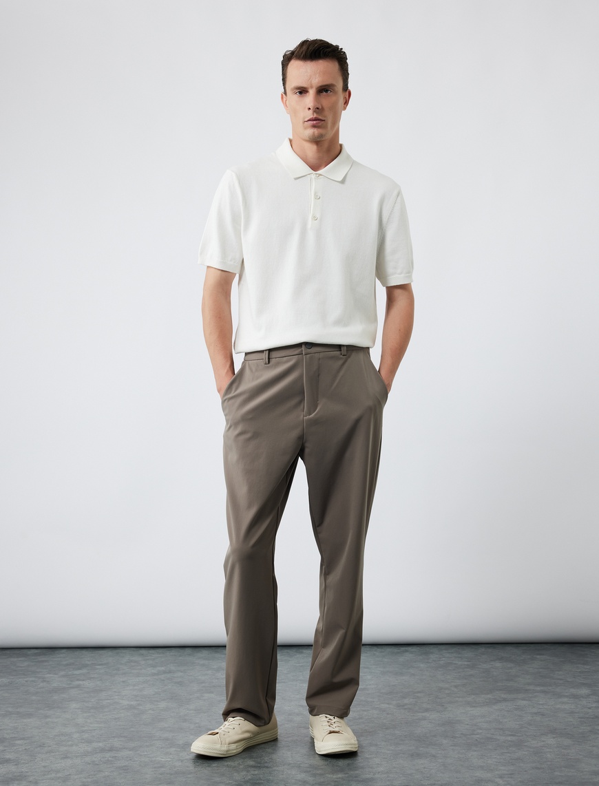   Slim Fit Cep Detaylı Düğmeli Non Iron Esnek Kumaş Pantolon
