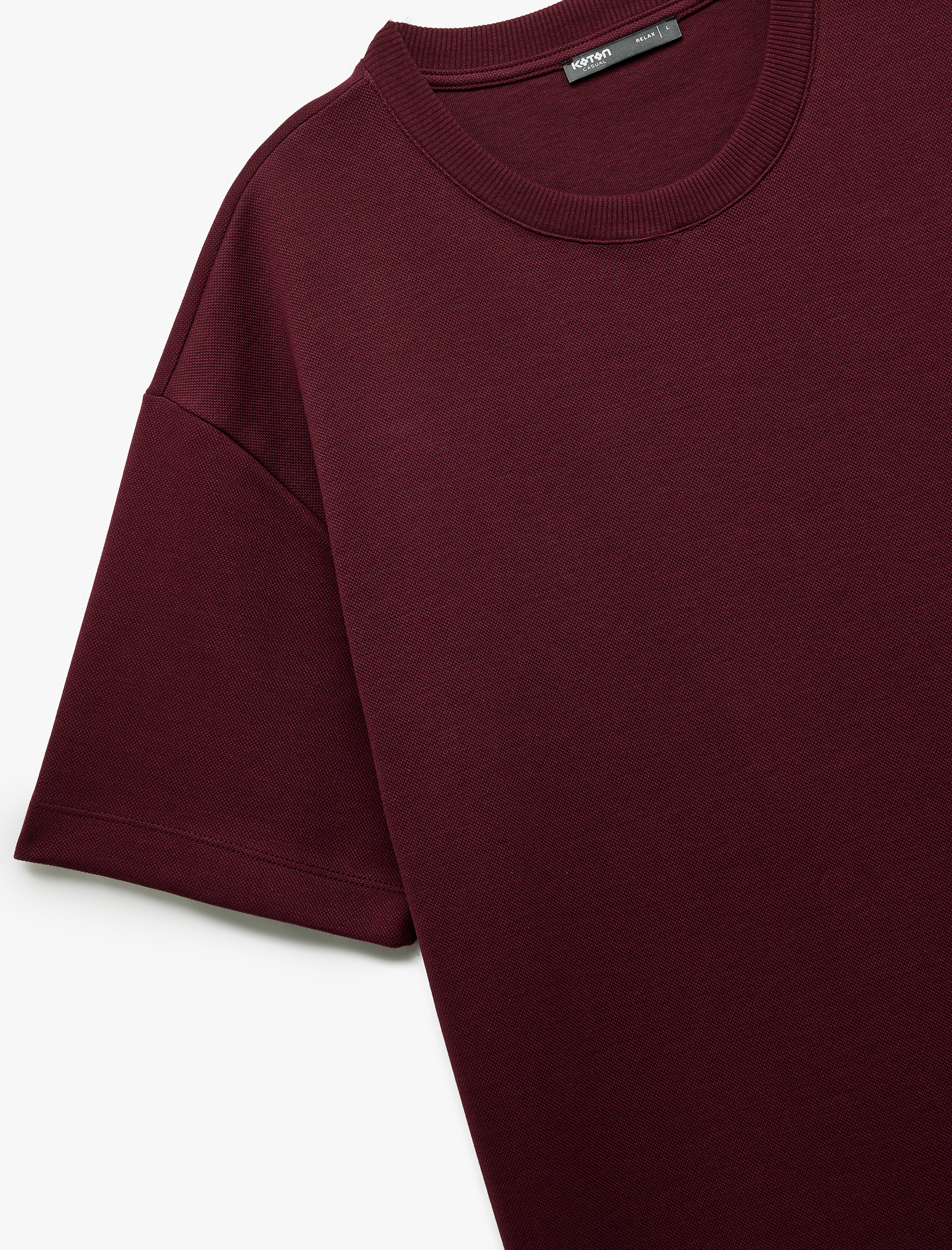   Pamuklu Kısa Kollu Pike Tok Kumaş Bisiklet Yaka Basic Oversize Tişört