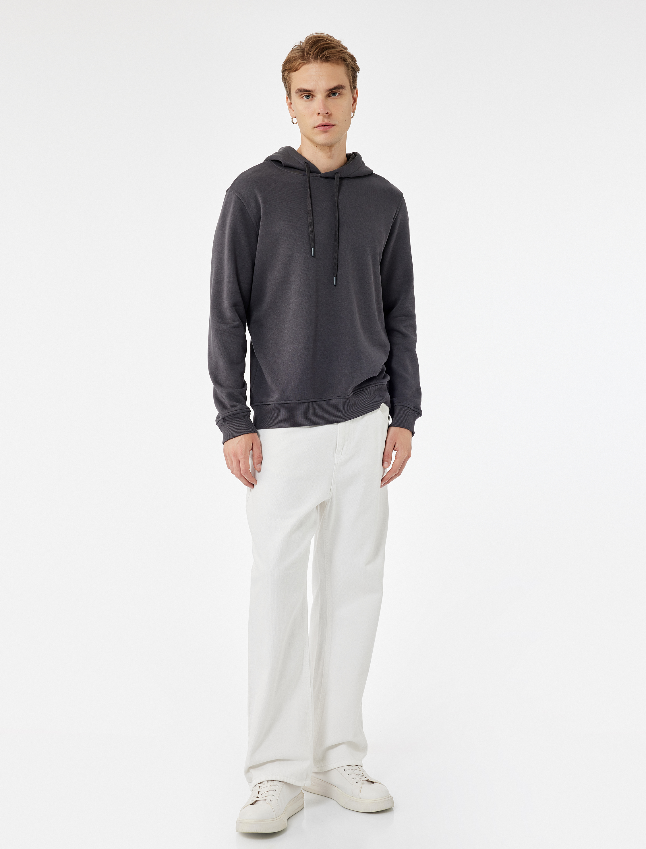   Şardonlu Uzun Kollu Basic Kapşonlu Sweatshirt