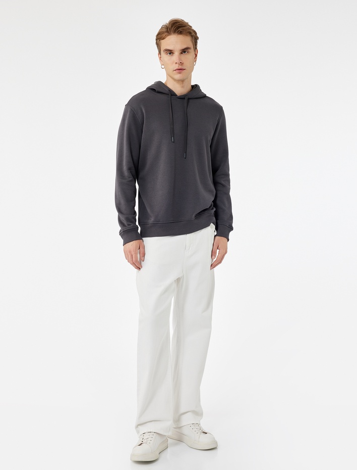  Şardonlu Uzun Kollu Basic Kapşonlu Sweatshirt