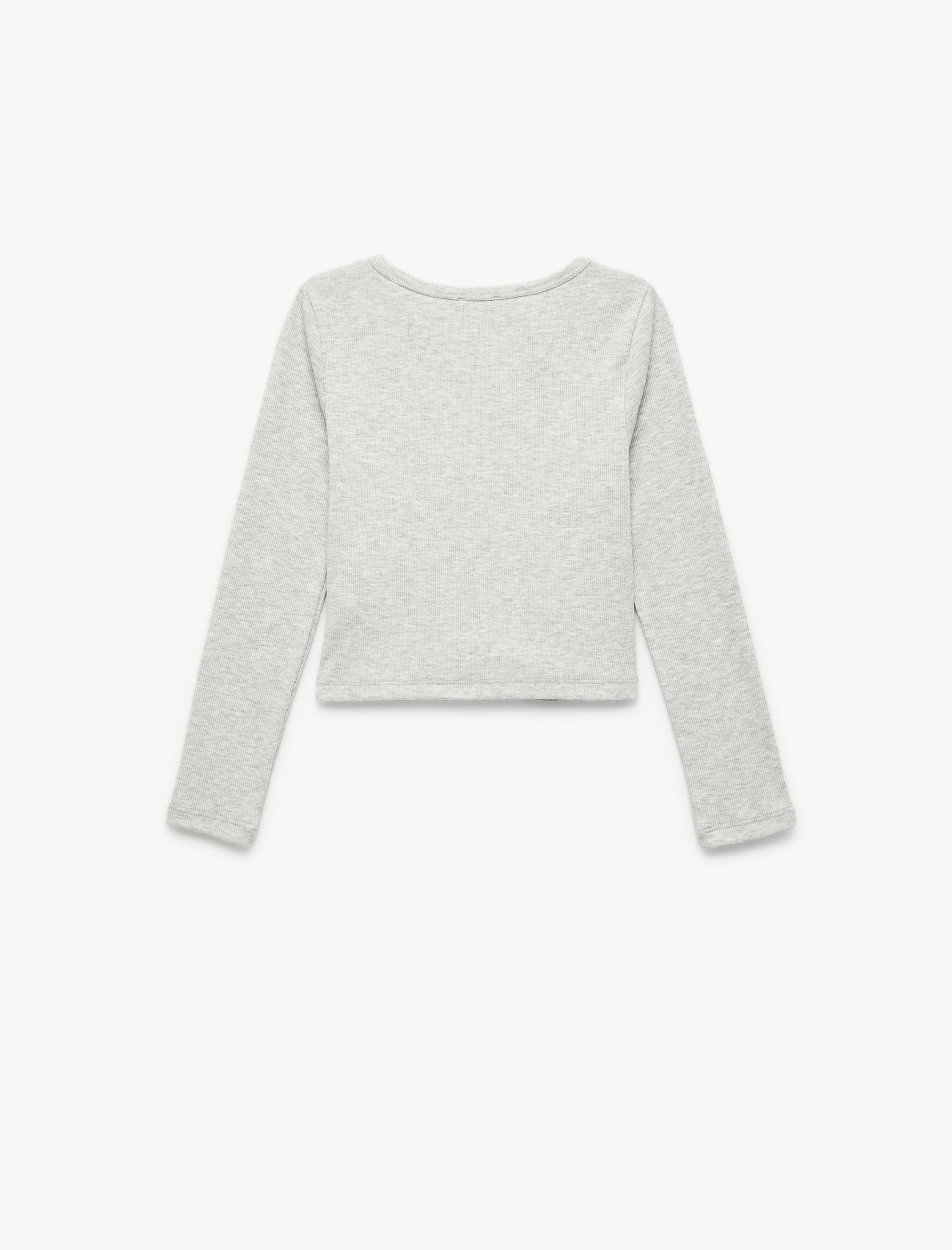  Kız Çocuk Düğme Detaylı Uzun Kollu V Yaka Basic Tişört