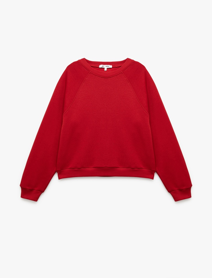  Pamuklu Bisiklet Yaka Şardonlu Sweatshirt