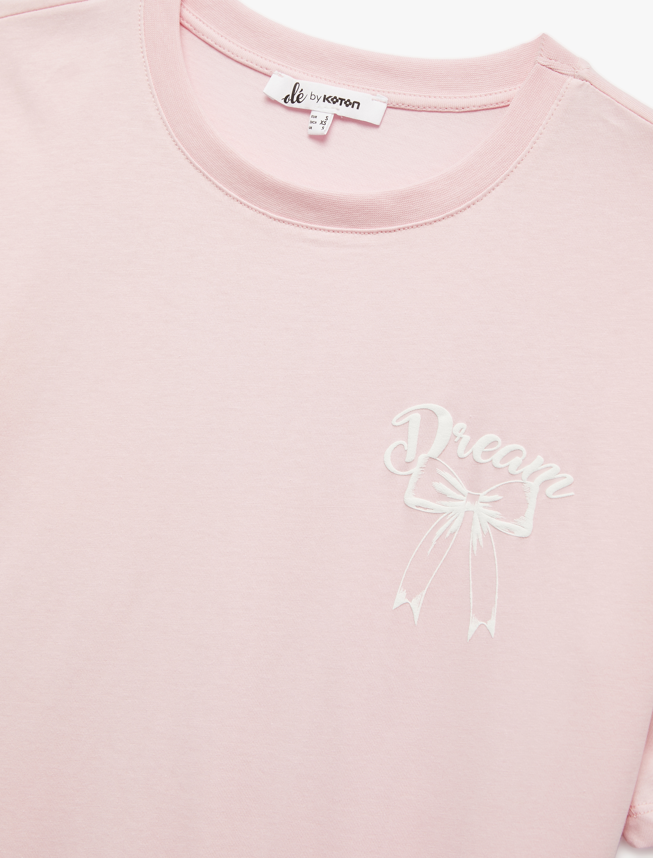   Kısa Kollu Bisiklet Yaka Pamuklu Arkası Baskılı Fiyonklu Oversize Tişört