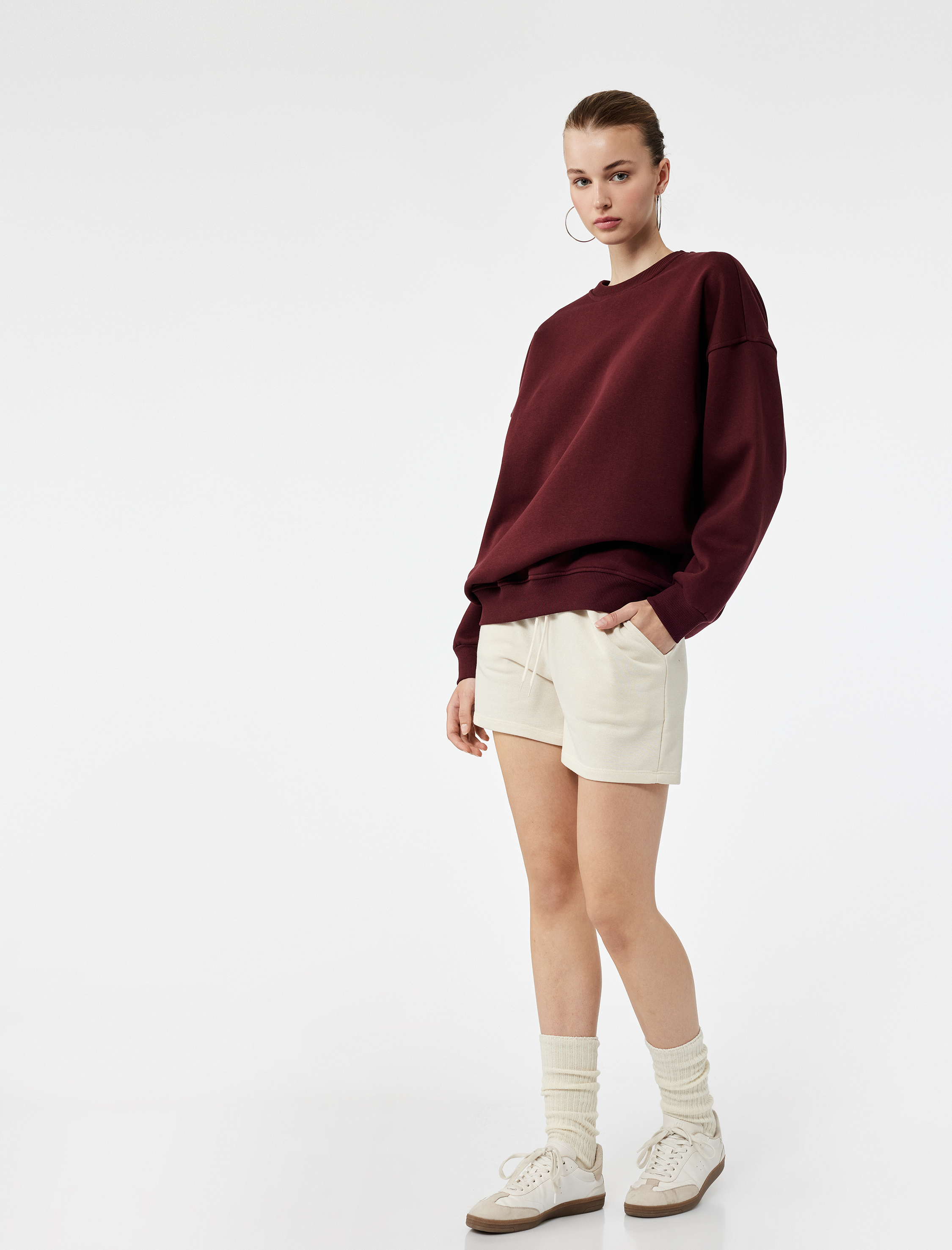   Şardonlu Uzun Kollu Bisiklet Yaka Oversize 2'li Sweatshirt Seti