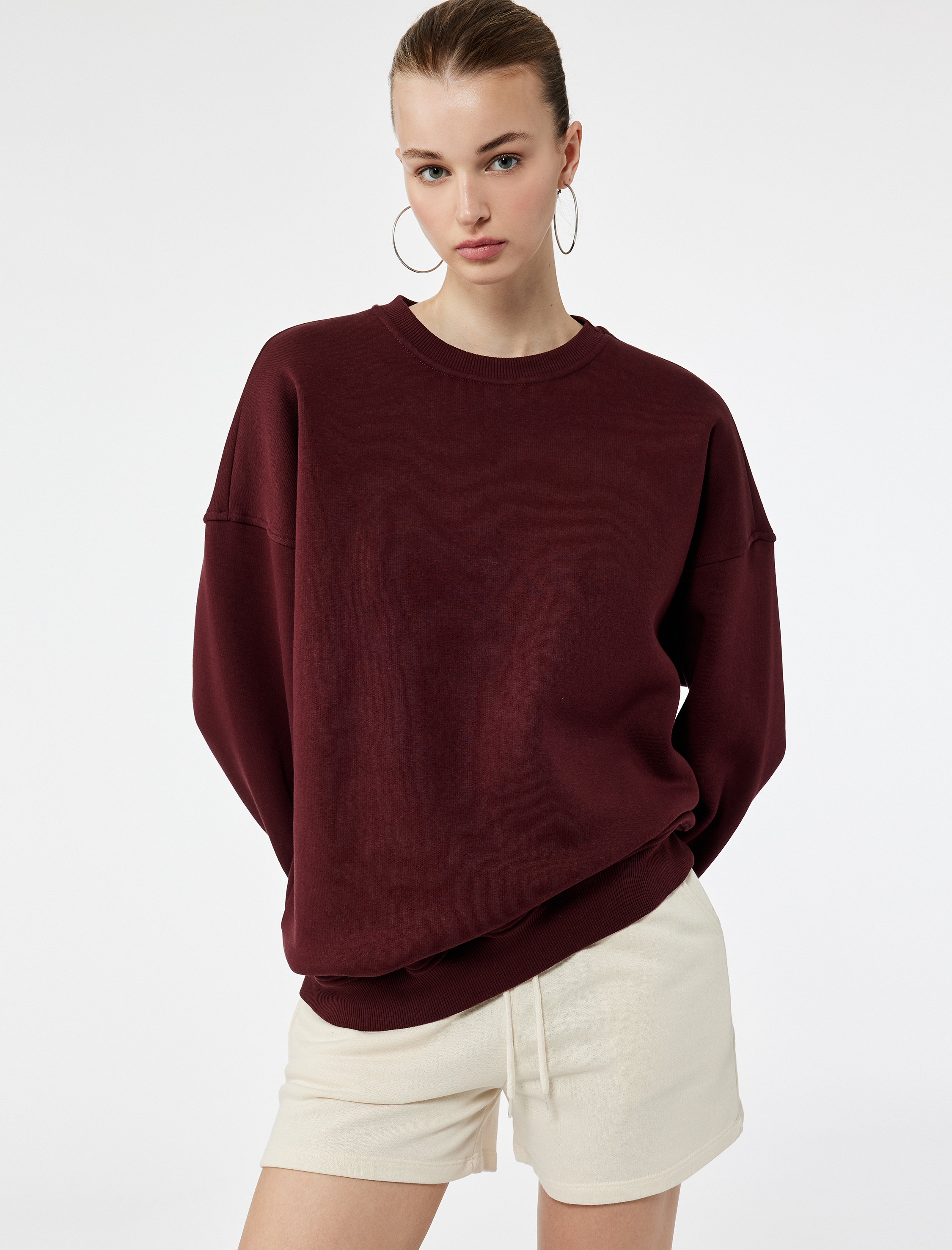   Şardonlu Uzun Kollu Bisiklet Yaka Oversize 2'li Sweatshirt Seti