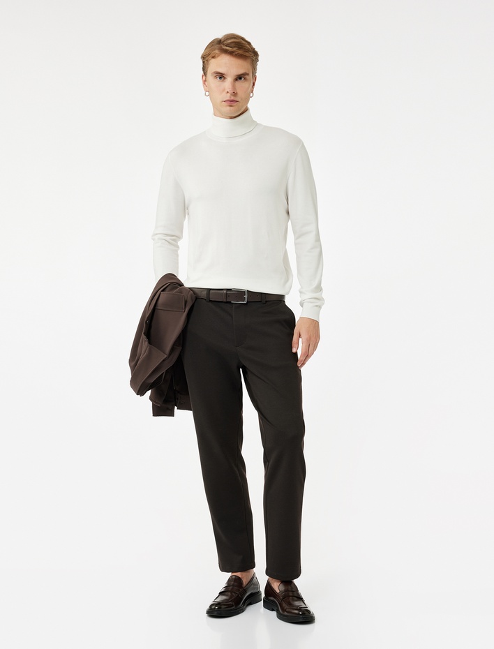  Viskon Karışımlı Uzun Kollu Basic Boğazlı Triko Kazak