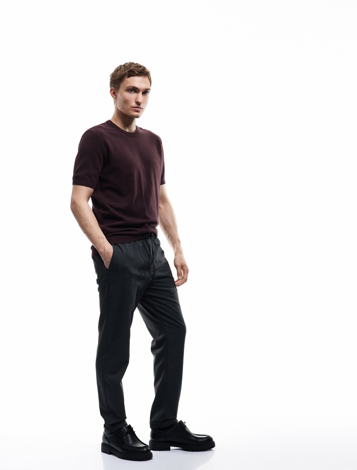  Beli Bağcıklı Katlamalı Paça Rahat Kesim Cep Detaylı Slim Fit Pantolon