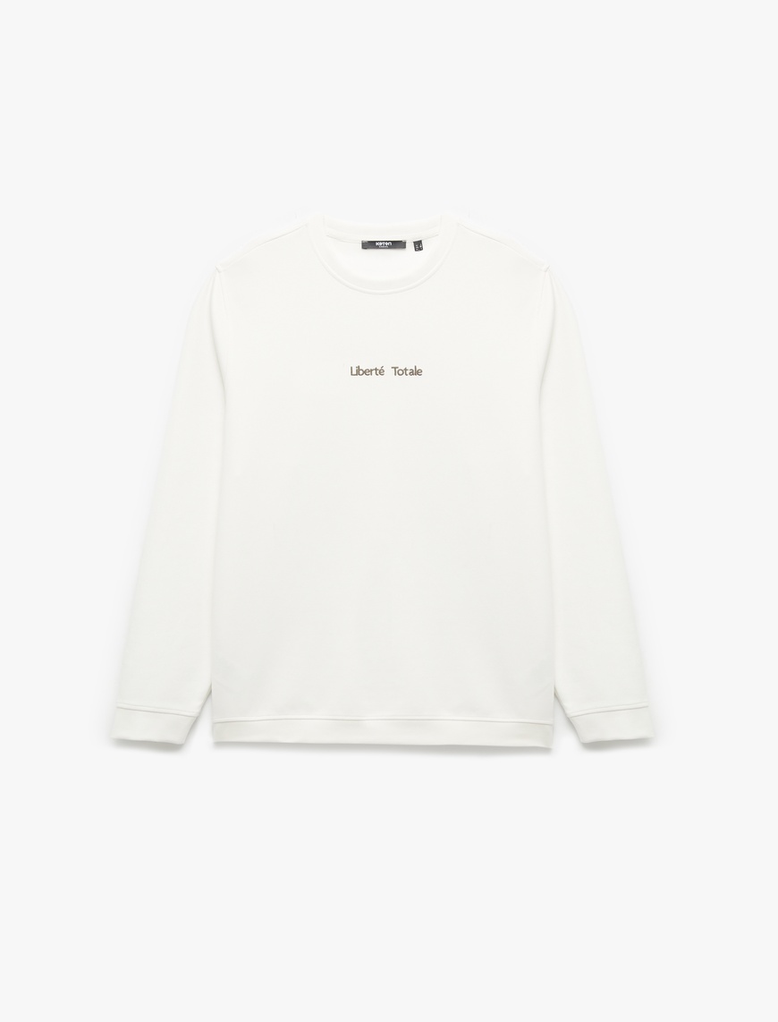   İşleme Detaylı Uzun Kollu Bisiklet Yaka Sweatshirt