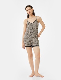 Dantel Detaylı Leopar Desenli Şort Pijama Altı