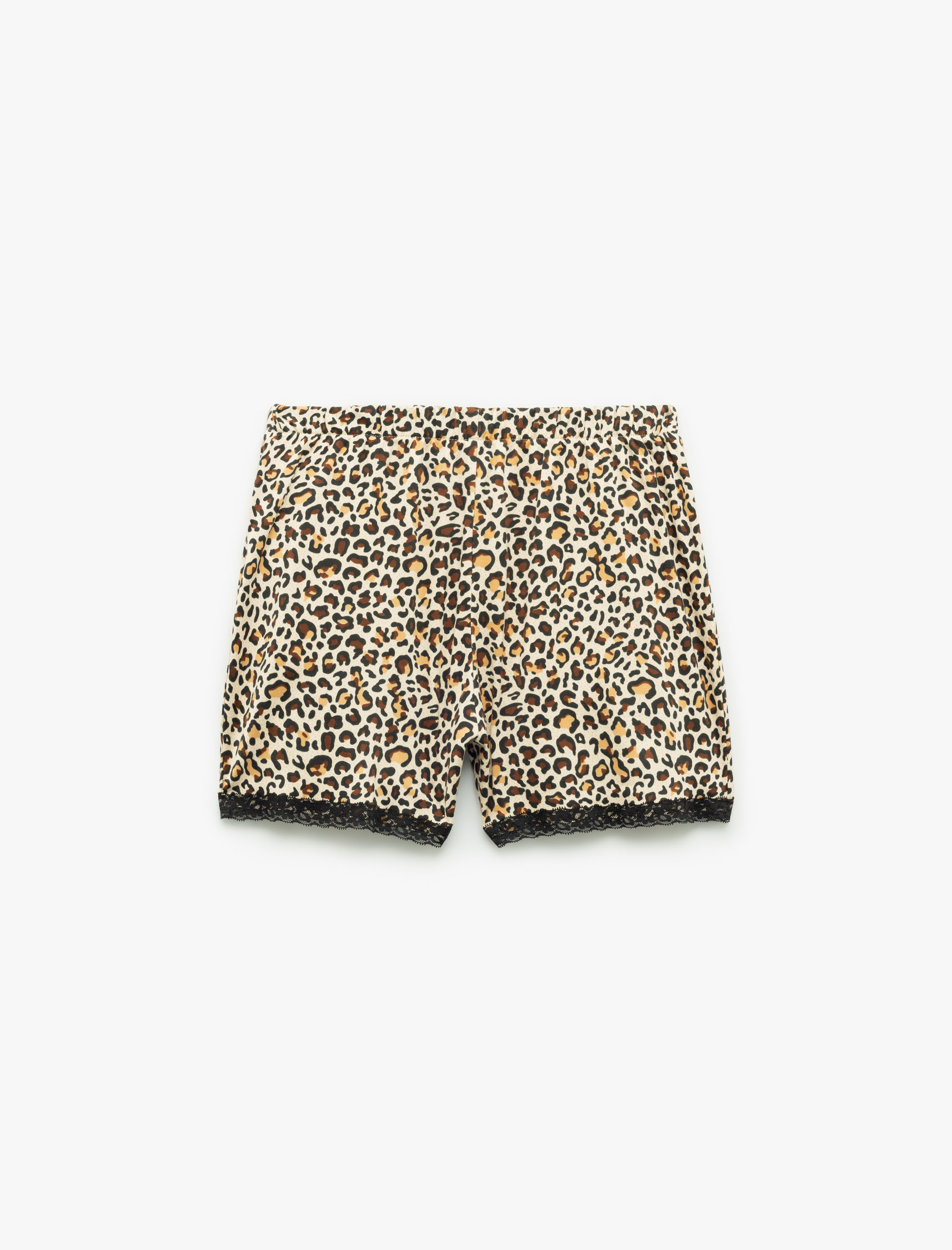   Dantel Detaylı Leopar Desenli Şort Pijama Altı