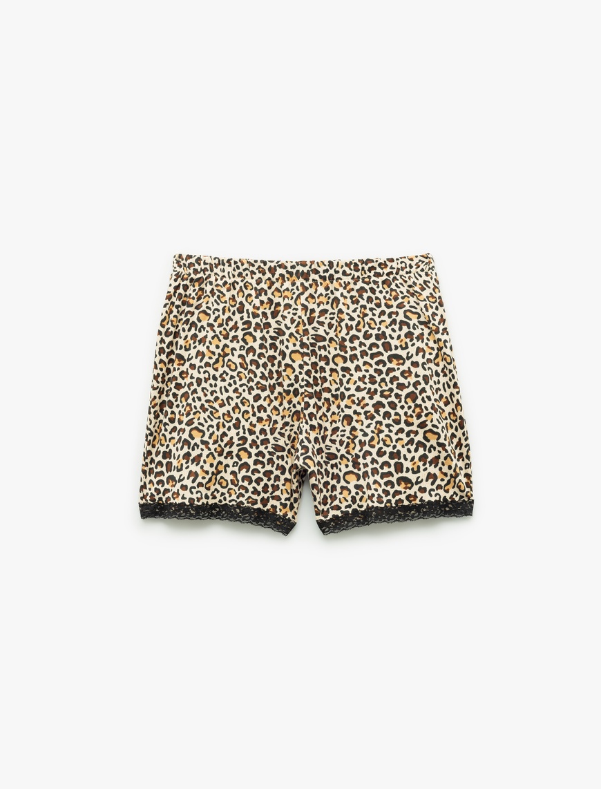   Dantel Detaylı Leopar Desenli Şort Pijama Altı