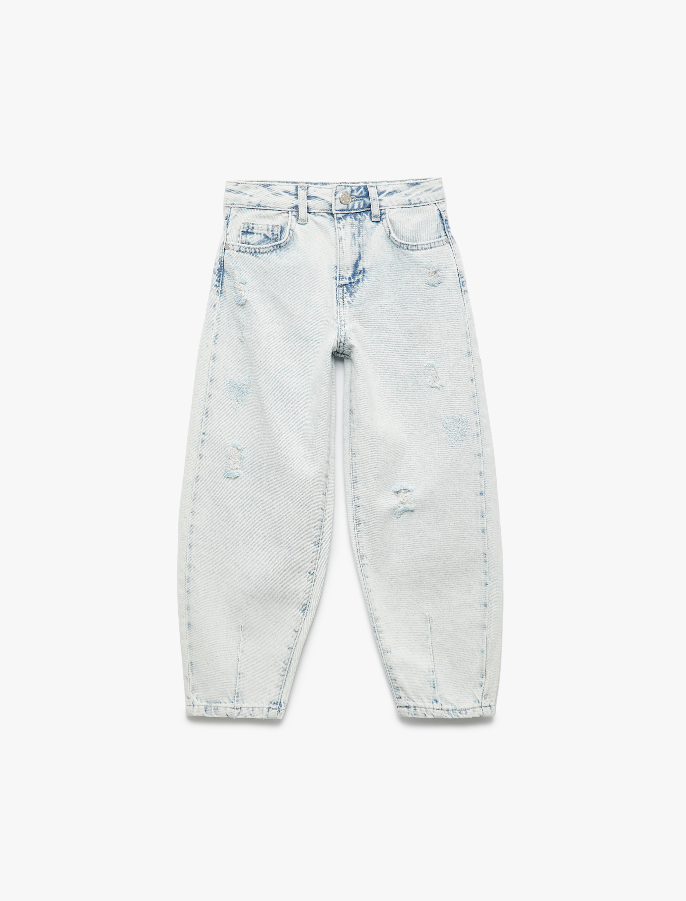  Kız Çocuk Pamuklu Cep Detaylı Paraşüt Kesim Denim Pantolon