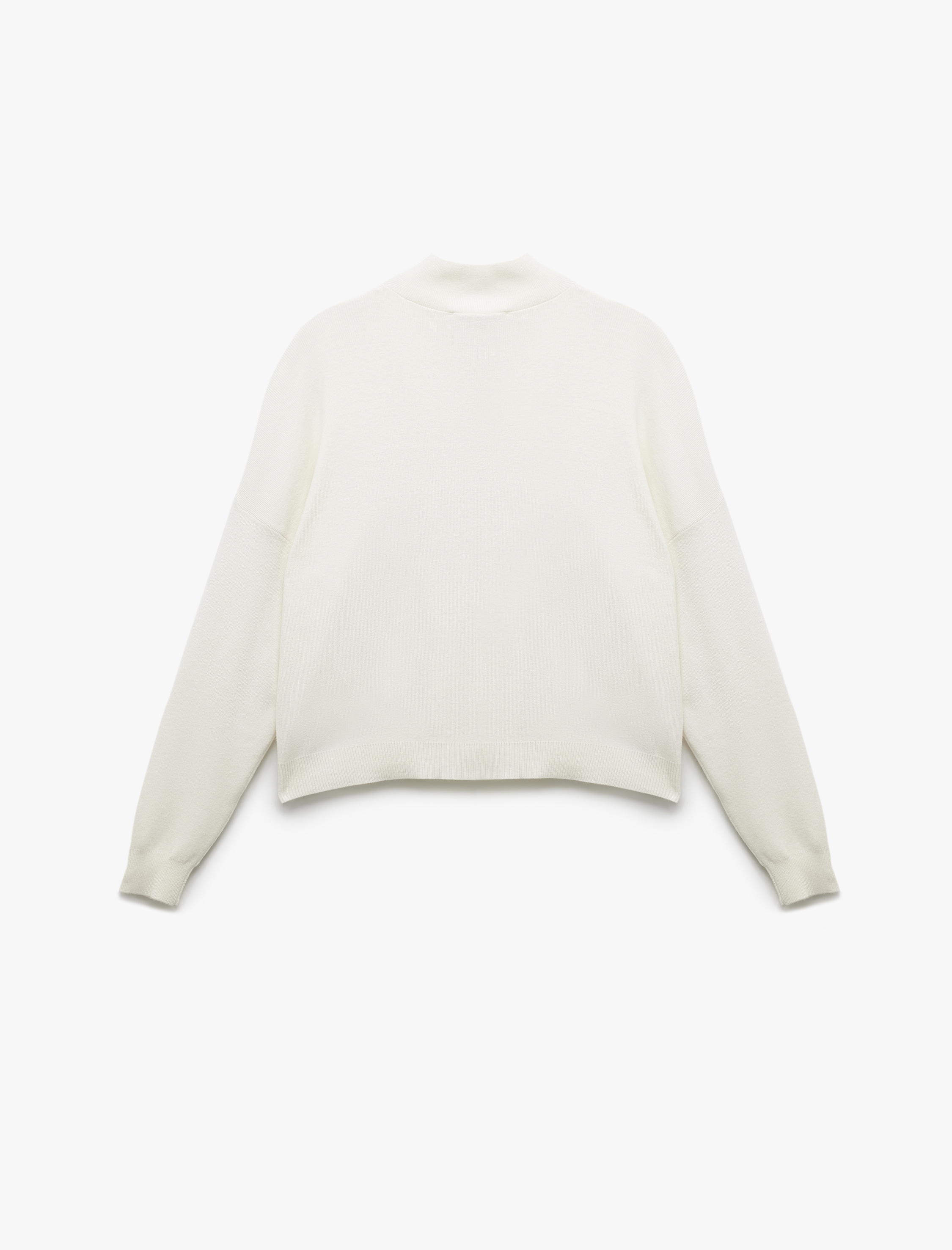   Viskon Karışımlı Uzun Kollu Yarım Fermuarlı Triko Kazak