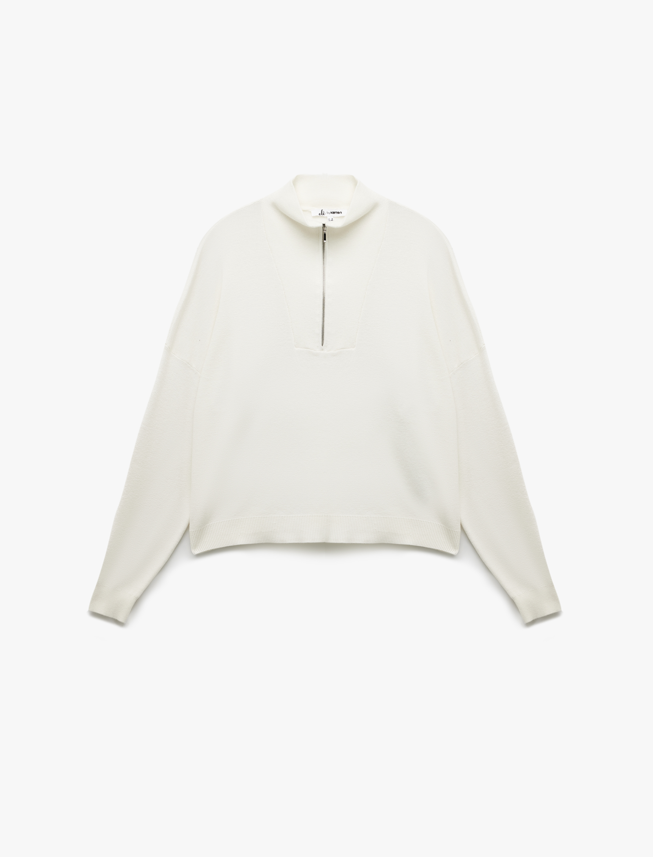   Viskon Karışımlı Uzun Kollu Yarım Fermuarlı Triko Kazak