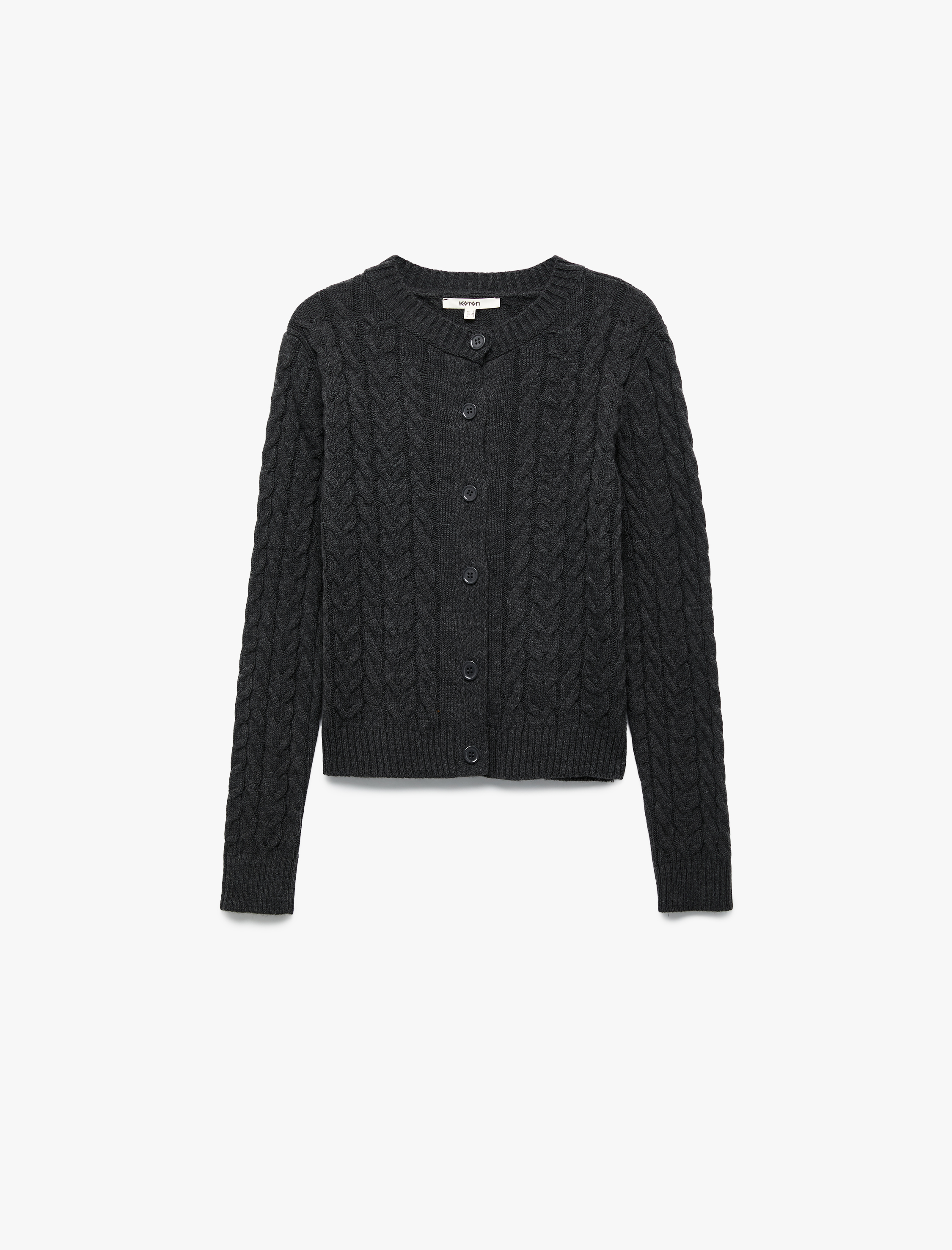   Uzun Kollu Bisiklet Yaka Düğmeli Saç Örgü Hırka