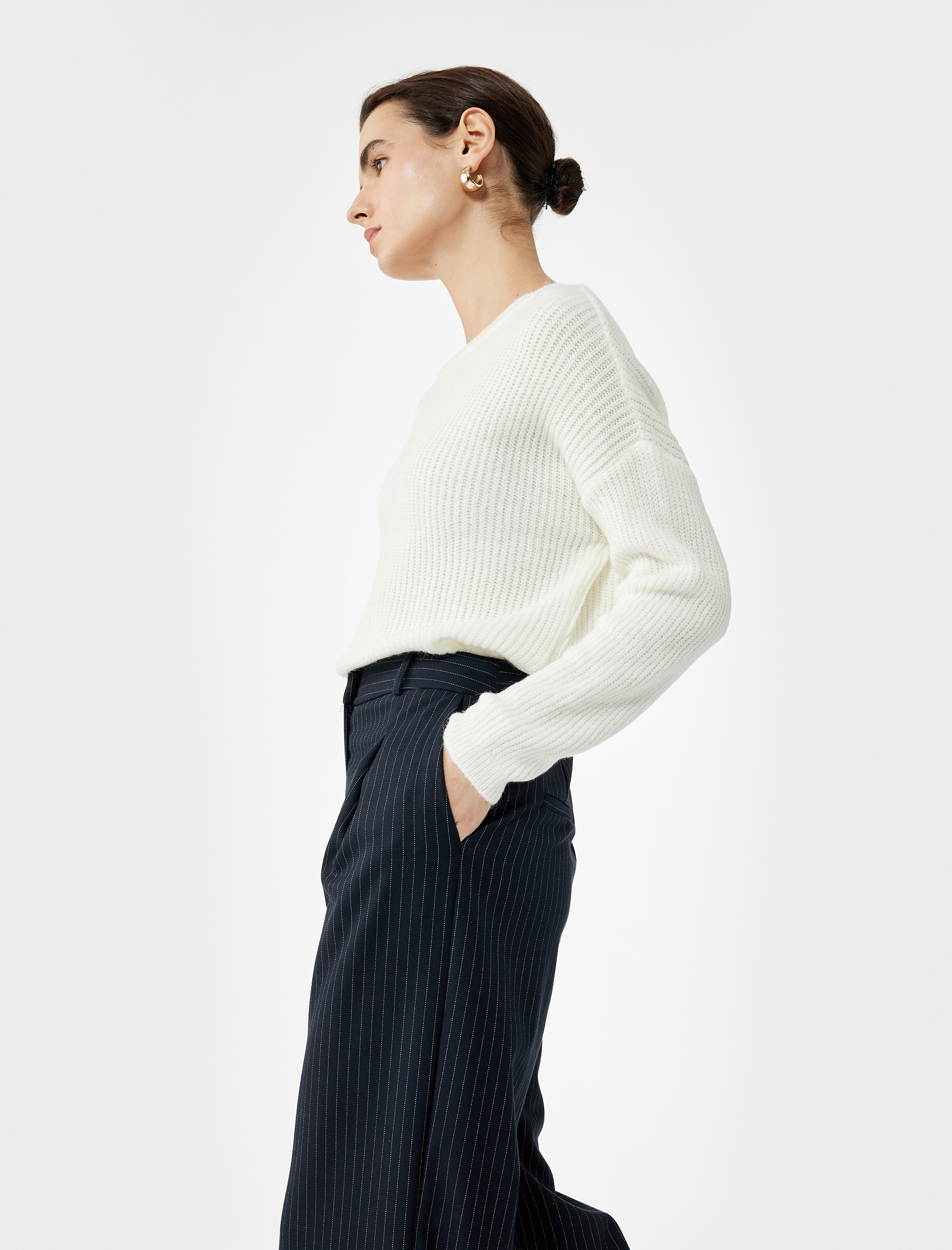   Uzun Kollu Bisiklet Yaka Triko Basic Kazak