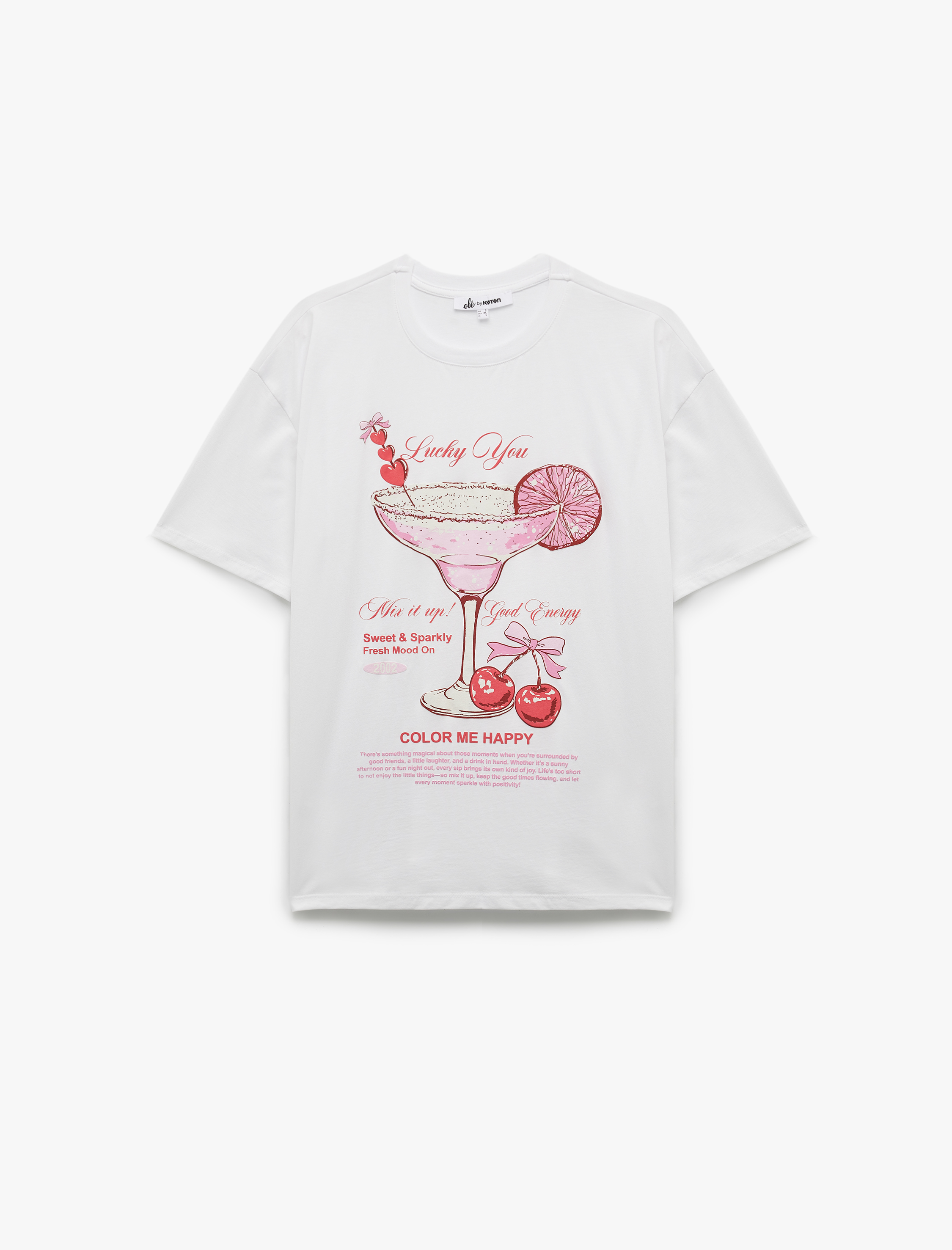   Kısa Kollu Rahat Kesim Bisiklet Yaka Baskılı Tişört