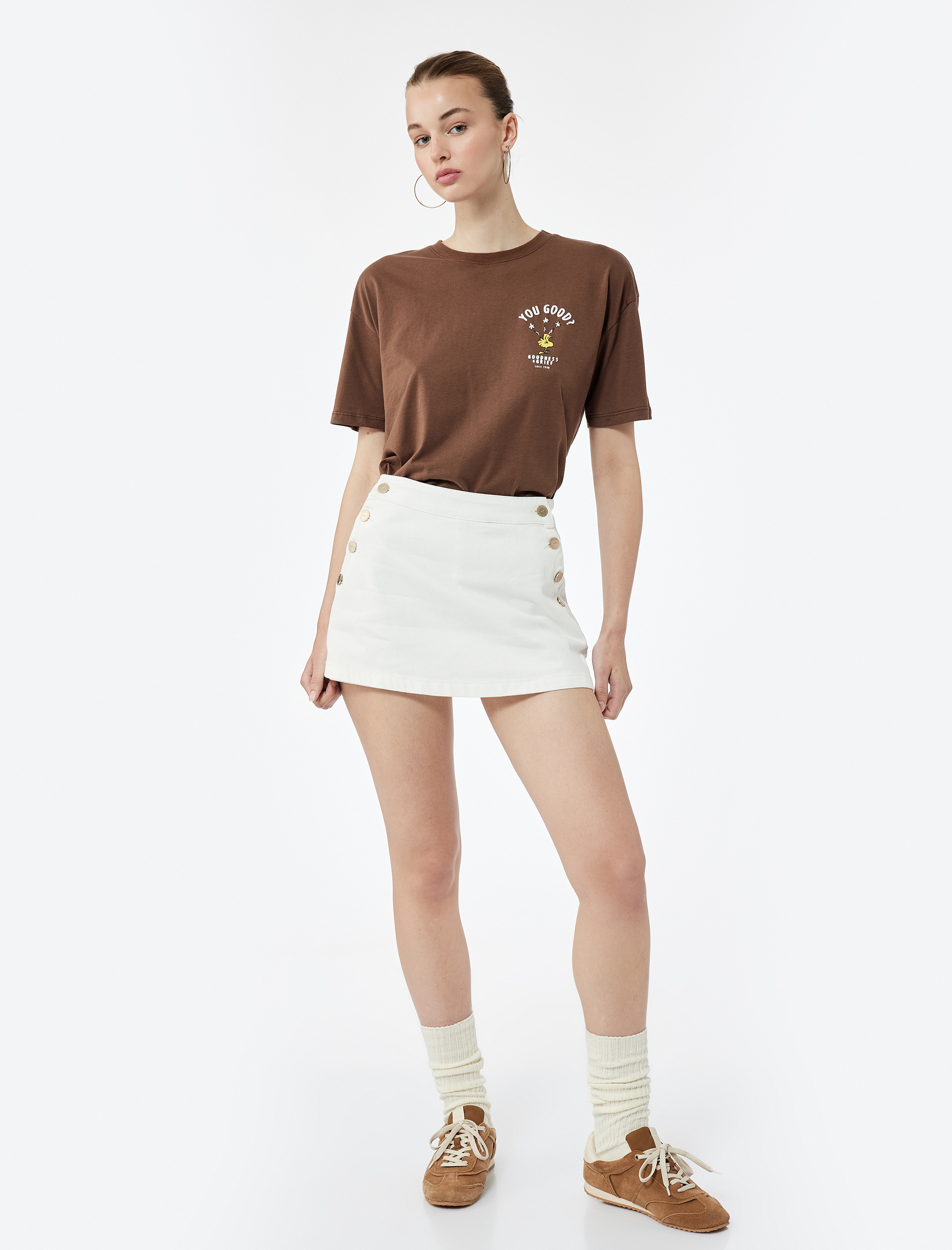   Kısa Kollu Bisiklet Yaka Snoopy Baskılı Lisanslı Tişört