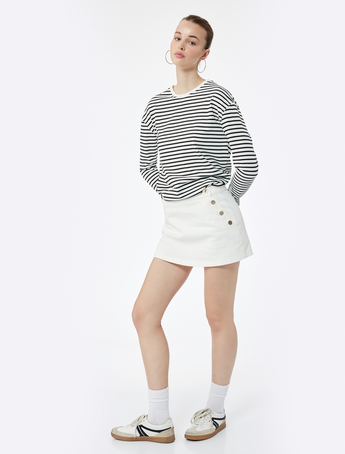  Uzun Kollu Bisiklet Yaka Çizgili Tişört