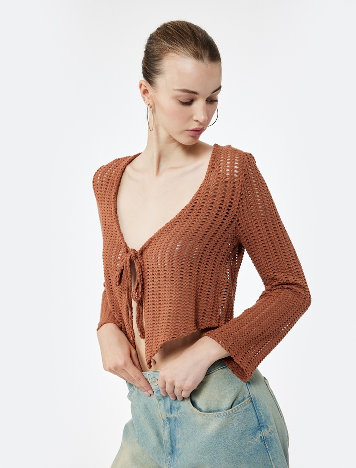  Pamuklu Bağlamalı Uzun Kollu Hırka