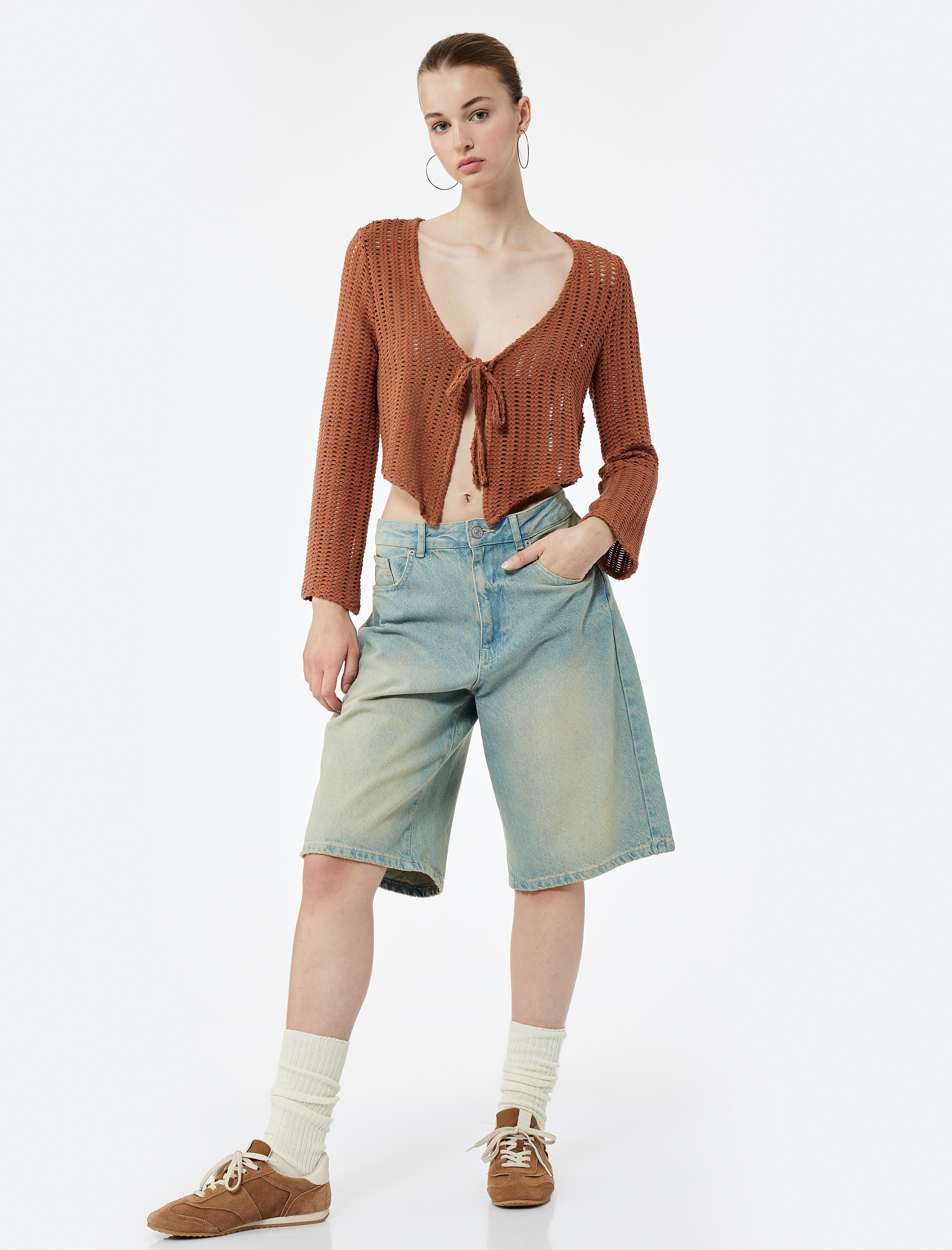   Pamuklu Bağlamalı Uzun Kollu Hırka